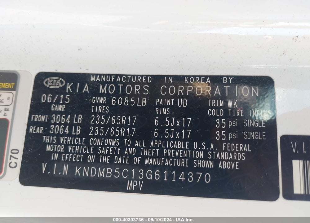 2016 KIA SEDONA LX VIN: KNDMB5C13G6114370
