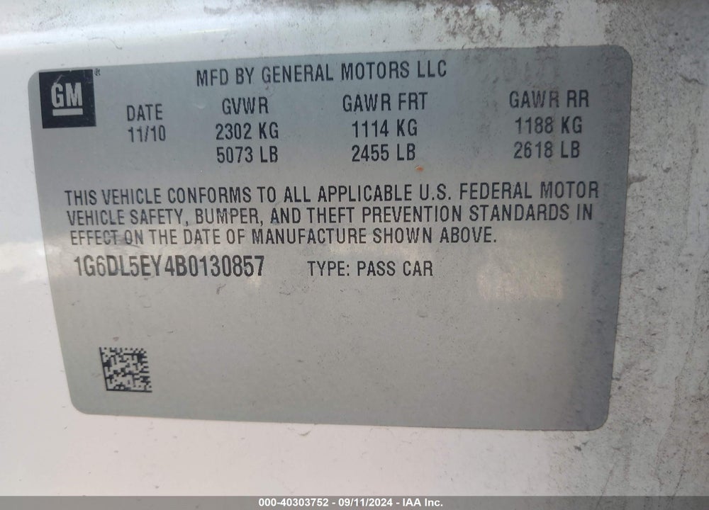 2011 CADILLAC CTS PERFORMANCE VIN: 1G6DL5EY4B0130857