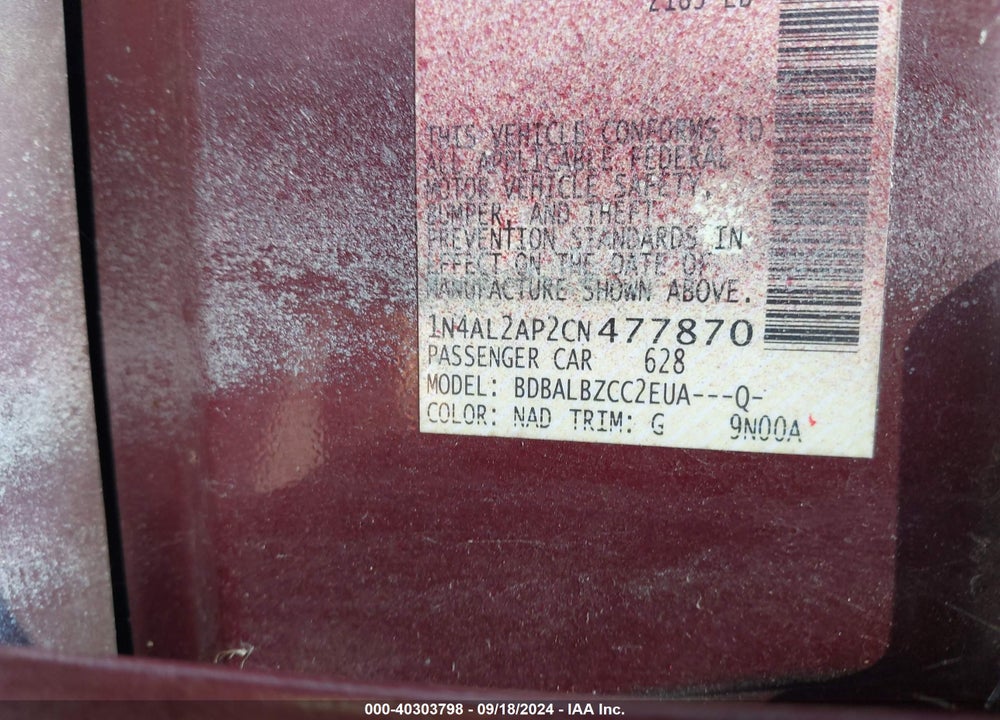 2012 NISSAN ALTIMA 2.5 S VIN: 1N4AL2AP2CN477870
