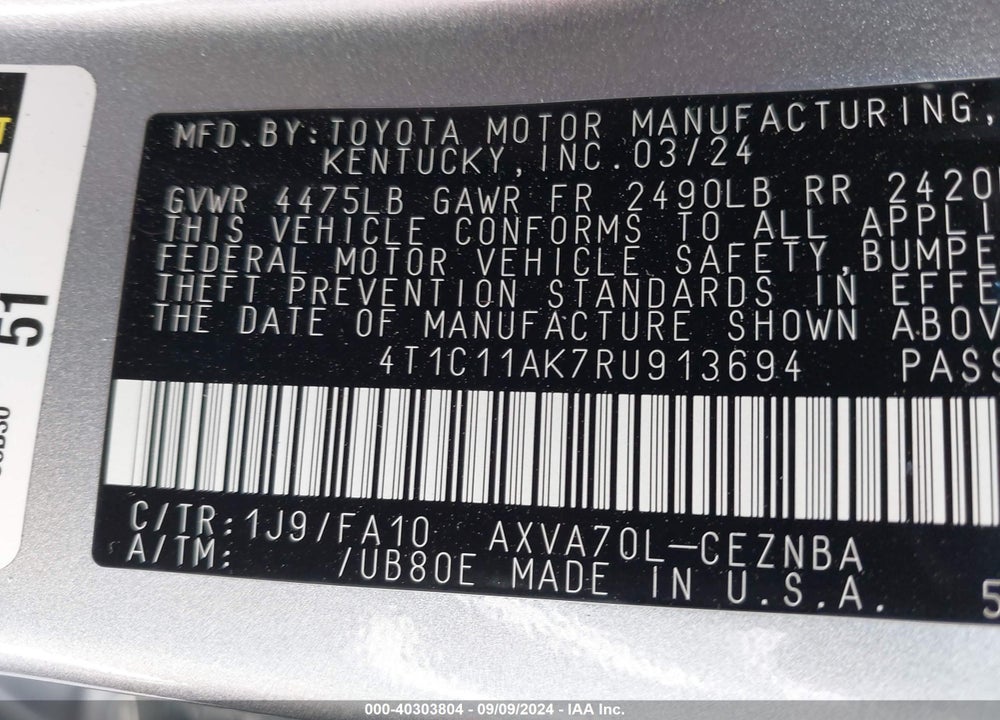 2024 TOYOTA CAMRY LE VIN: 4T1C11AK7RU913694
