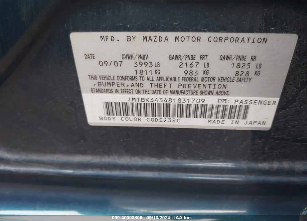 2008 MAZDA 3 S GRAND TOURING VIN: JM1BK343481831709