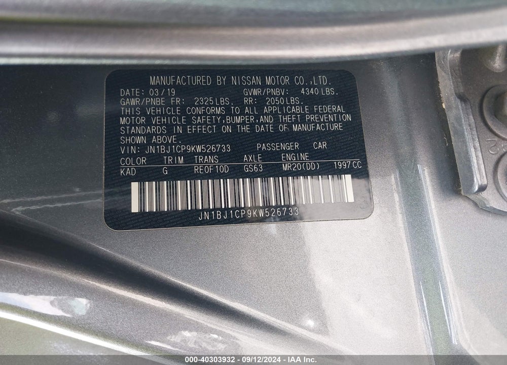 2019 NISSAN ROGUE SPORT S VIN: JN1BJ1CP9KW526733