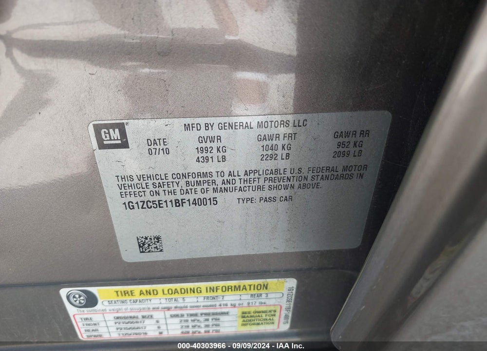 2011 CHEVROLET MALIBU 1LT VIN: 1G1ZC5E11BF140015