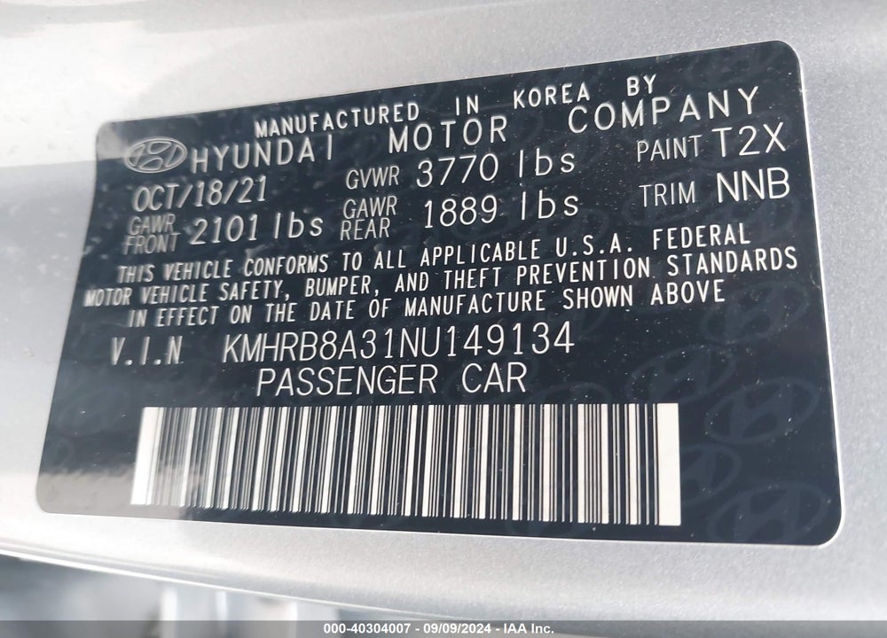 2022 HYUNDAI VENUE SE VIN: KMHRB8A31NU149134