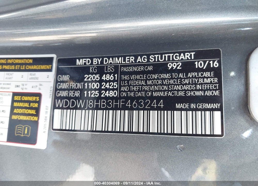 2017 MERCEDES-BENZ AMG C 63 S VIN: WDDWJ8HB3HF463244