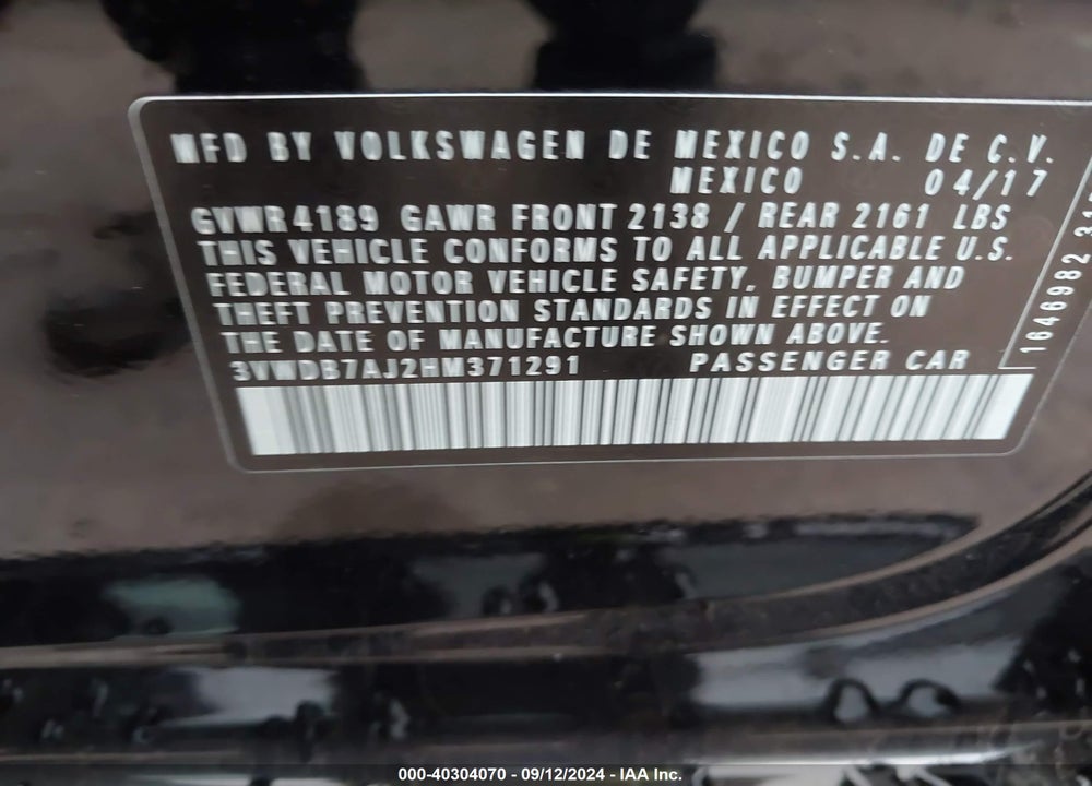 2017 VOLKSWAGEN JETTA 1.4T SE VIN: 3VWDB7AJ2HM371291