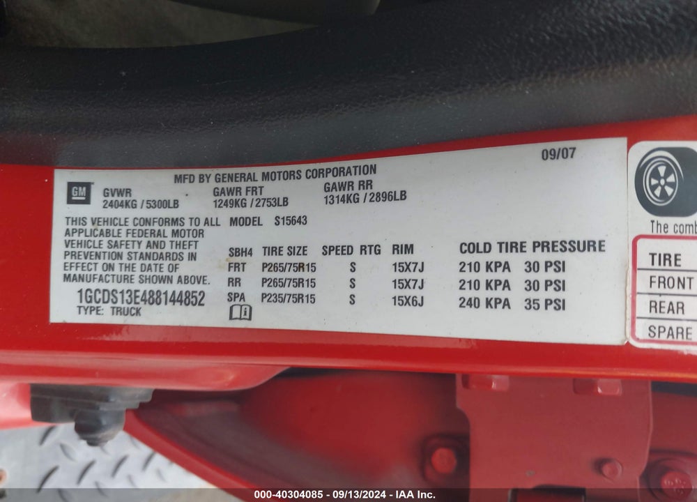 2008 CHEVROLET COLORADO LT VIN: 1GCDS13E488144852