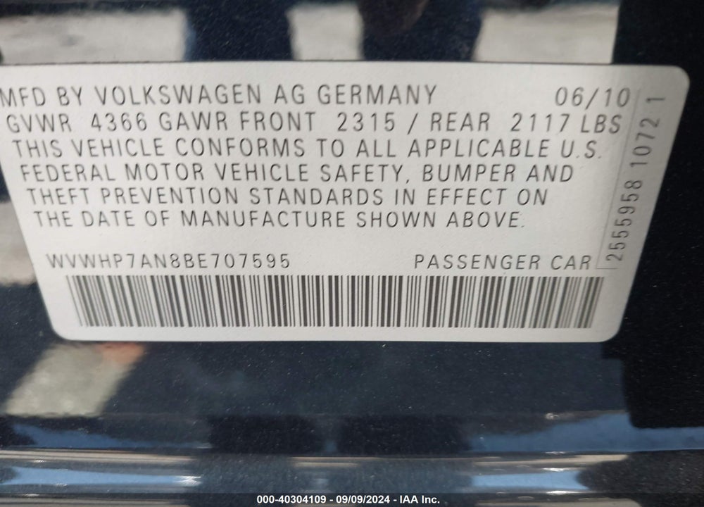 2011 VOLKSWAGEN CC LUX VIN: WVWHP7AN8BE707595