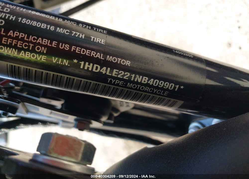 2022 HARLEY-DAVIDSON XL883 N VIN: 1HD4LE221NB409901