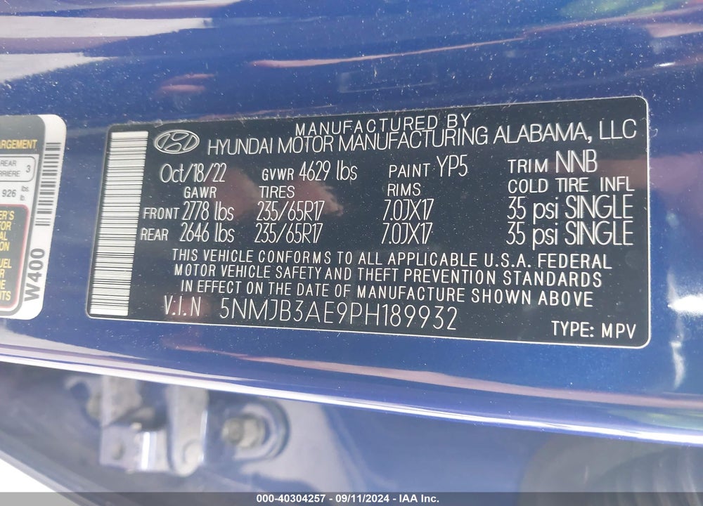 2023 HYUNDAI TUCSON SEL VIN: 5NMJB3AE9PH189932