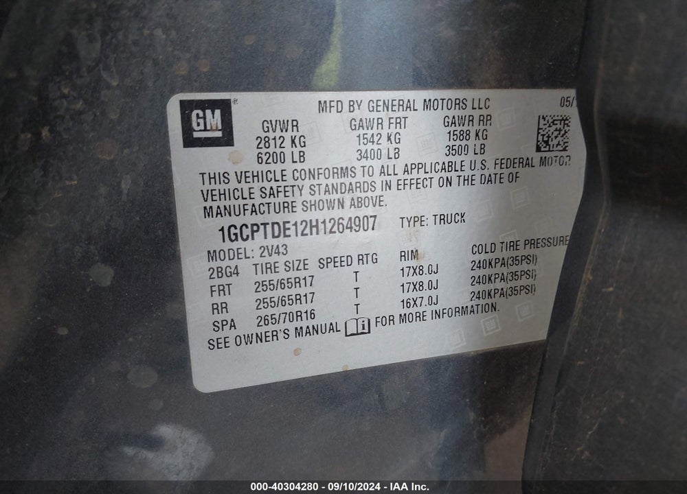 2017 CHEVROLET COLORADO Z71 VIN: 1GCPTDE12H1264907