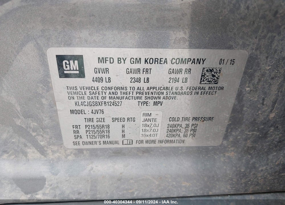 2015 BUICK ENCORE LEATHER VIN: KL4CJGSBXFB124527