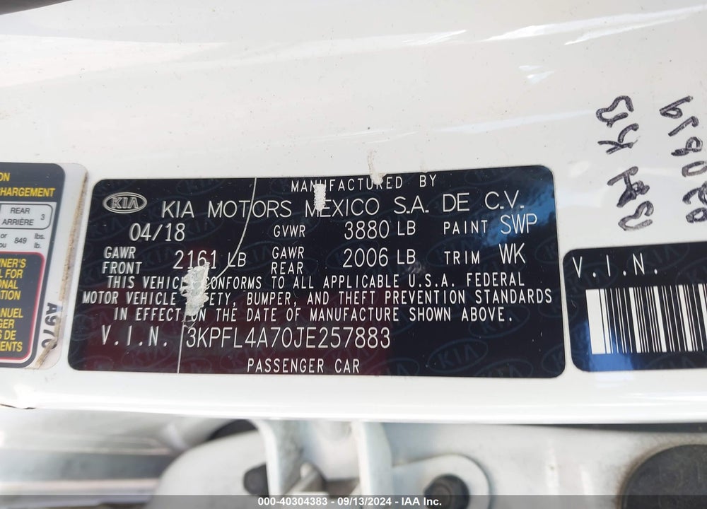2018 KIA FORTE LX VIN: 3KPFL4A70JE257883