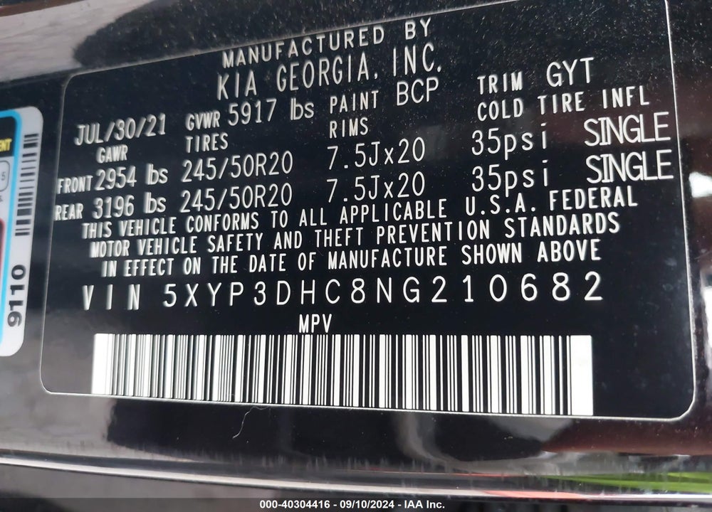 2022 KIA TELLURIDE EX VIN: 5XYP3DHC8NG210682