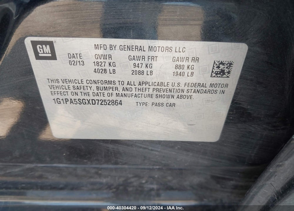 2013 CHEVROLET CRUZE LS AUTO VIN: 1G1PA5SGXD7252864