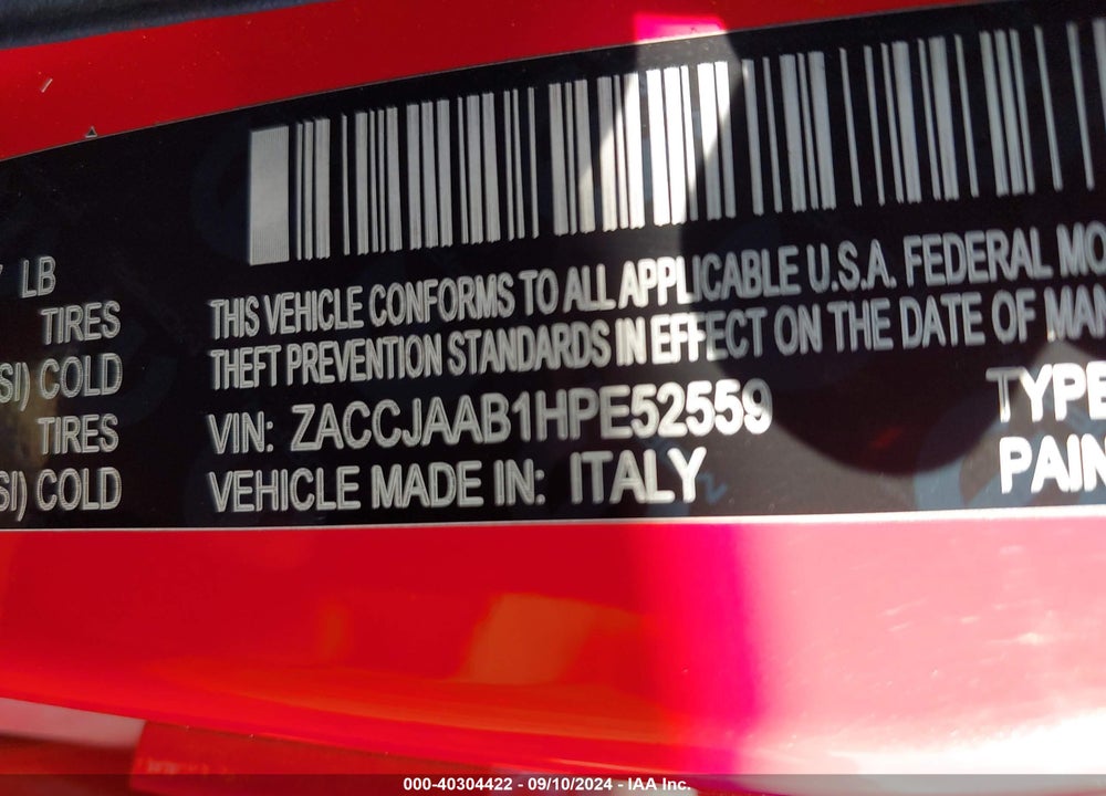 2017 JEEP RENEGADE SPORT FWD VIN: ZACCJAAB1HPE52559