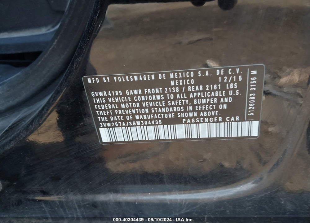 2016 VOLKSWAGEN JETTA 1.4T S VIN: 3VW267AJ3GM304435
