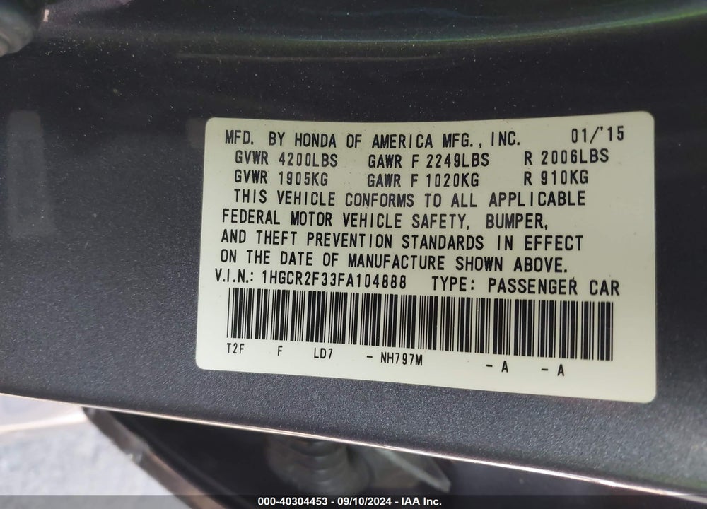 2015 HONDA ACCORD LX VIN: 1HGCR2F33FA104888