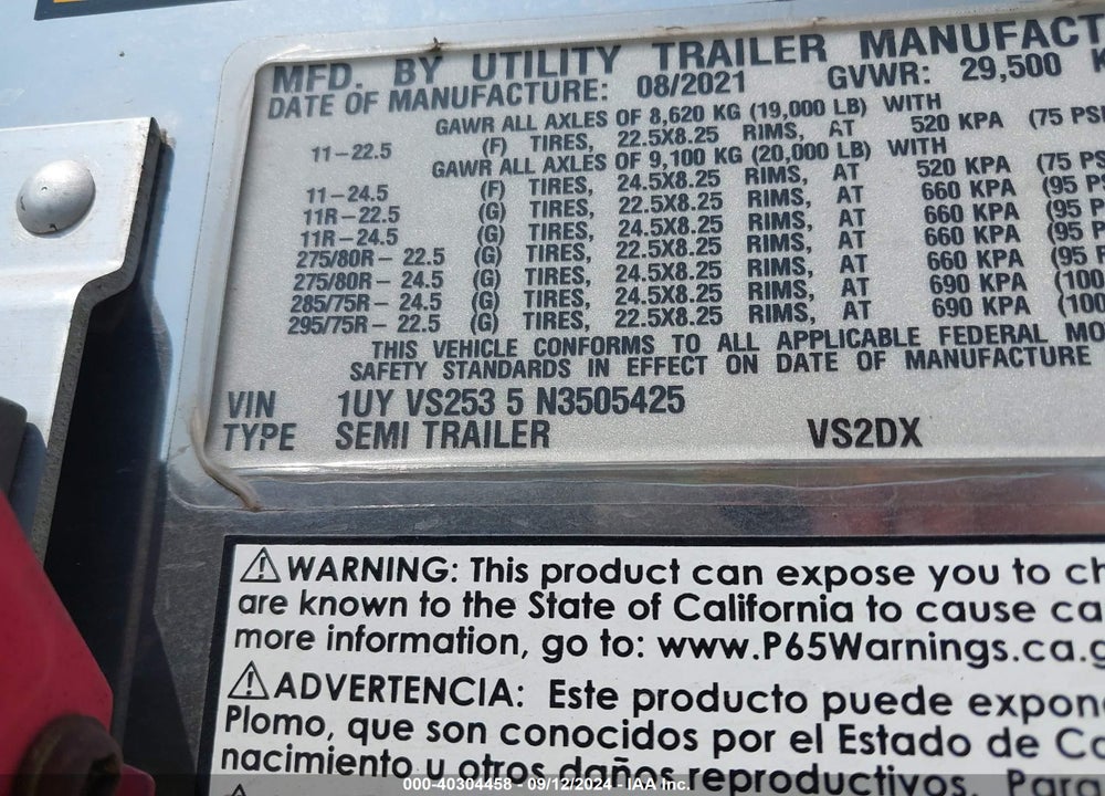 2022 UTILITY TRAILER MFG --- VIN: 1UYVS2535N3505425