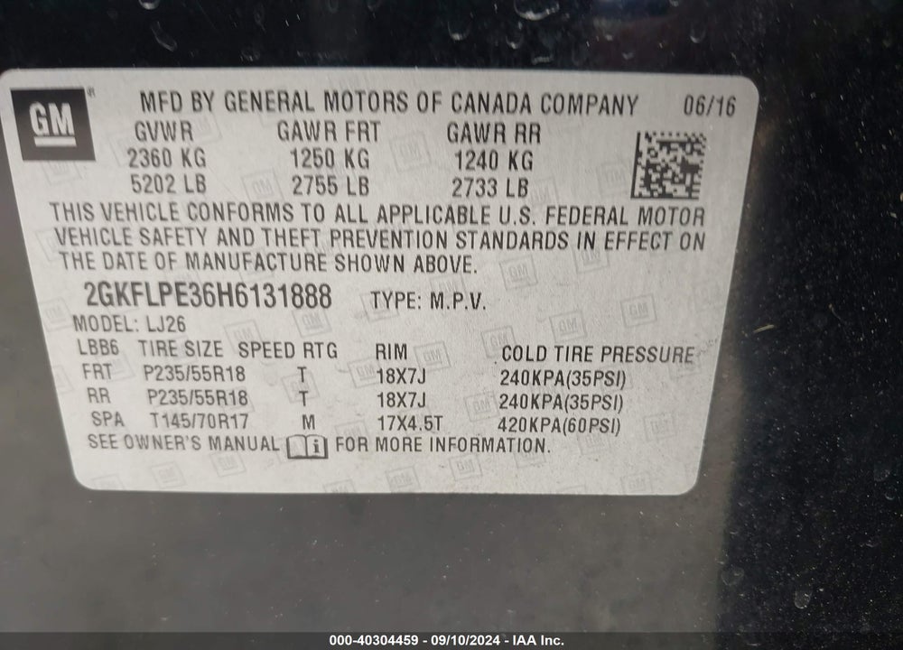 2017 GMC TERRAIN SLT VIN: 2GKFLPE36H6131888