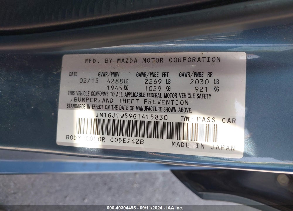 2016 MAZDA 6 I GRAND TOURING VIN: JM1GJ1W59G1415830
