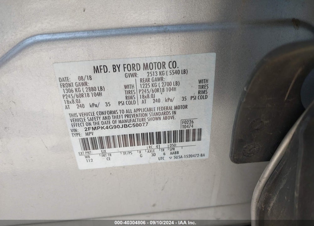 2018 FORD EDGE SE VIN: 2FMPK4G90JBC50077