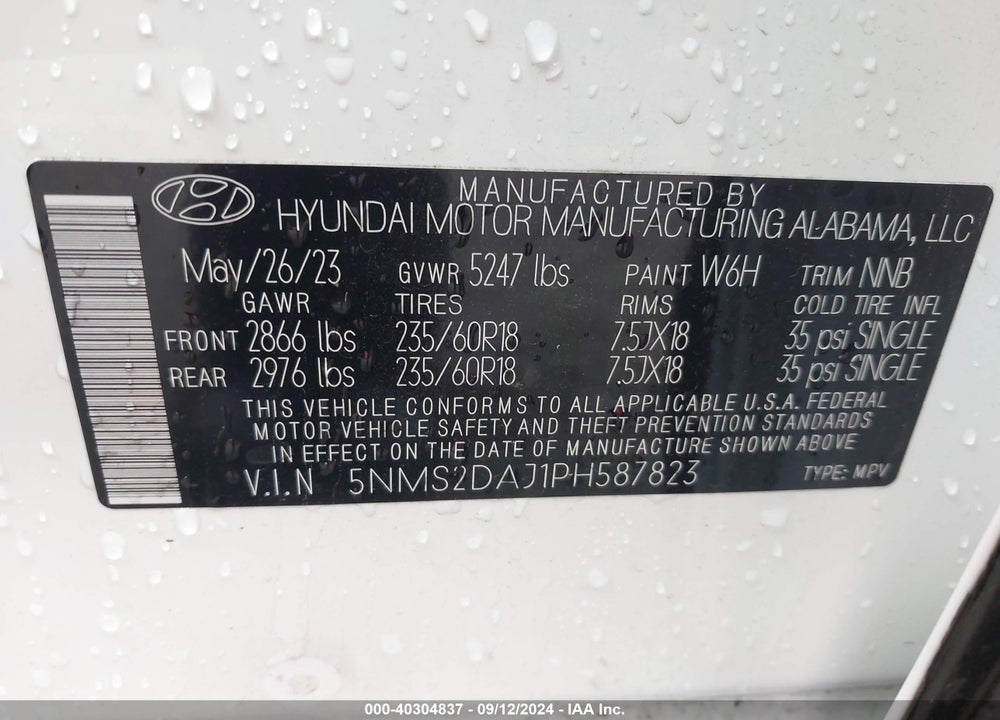 2023 HYUNDAI SANTA FE SEL VIN: 5NMS2DAJ1PH587823