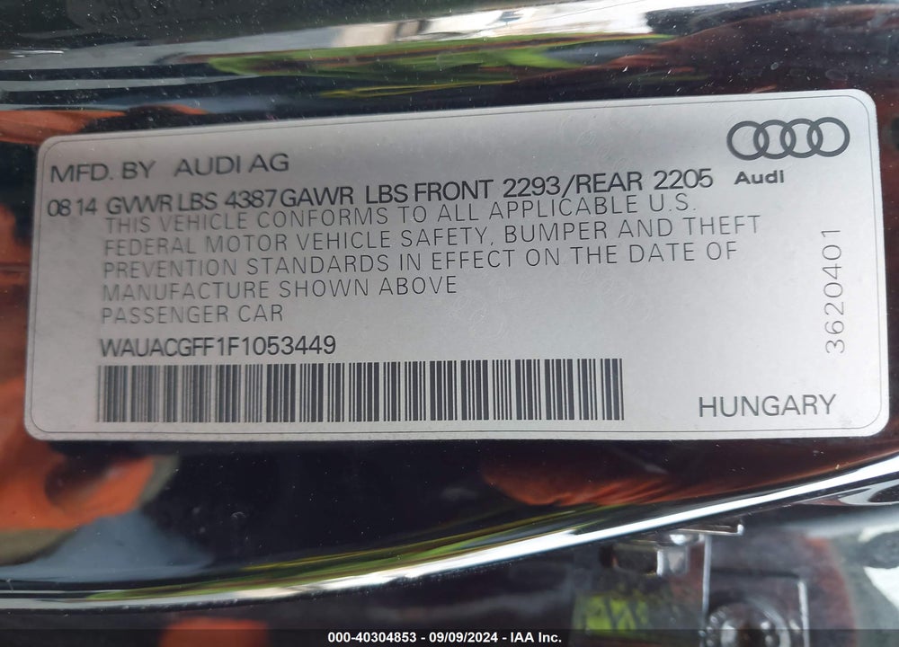 2015 AUDI A3 1.8T PREMIUM VIN: WAUACGFF1F1053449