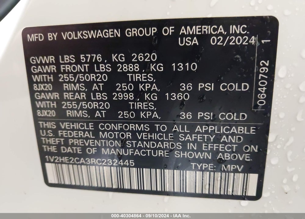 2024 VOLKSWAGEN ATLAS CROSS SPORT 2.0T SE W/TECHNOLOGY VIN: 1V2HE2CA3RC232445