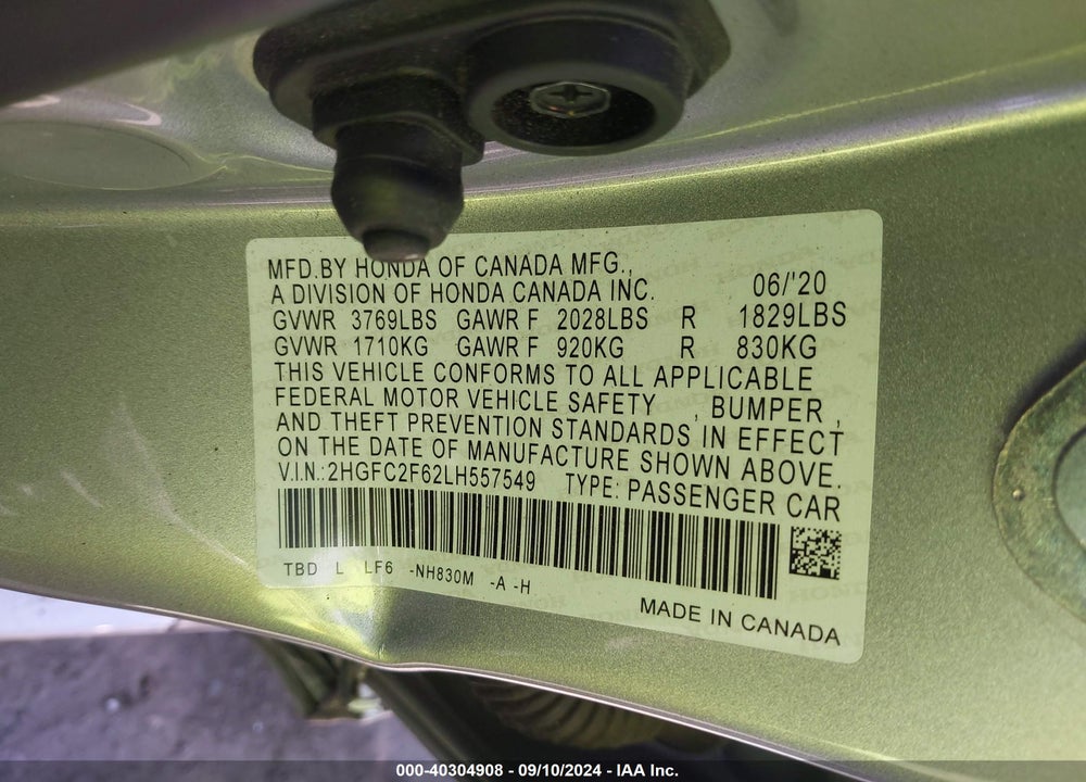 2020 HONDA CIVIC LX VIN: 2HGFC2F62LH557549