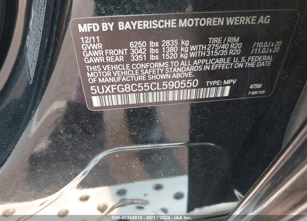 2012 BMW X6 XDRIVE50I VIN: 5UXFG8C55CL590550