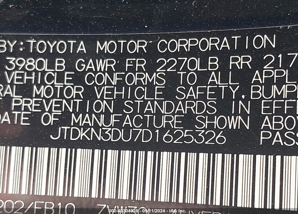 2013 TOYOTA PRIUS THREE VIN: JTDKN3DU7D1625326