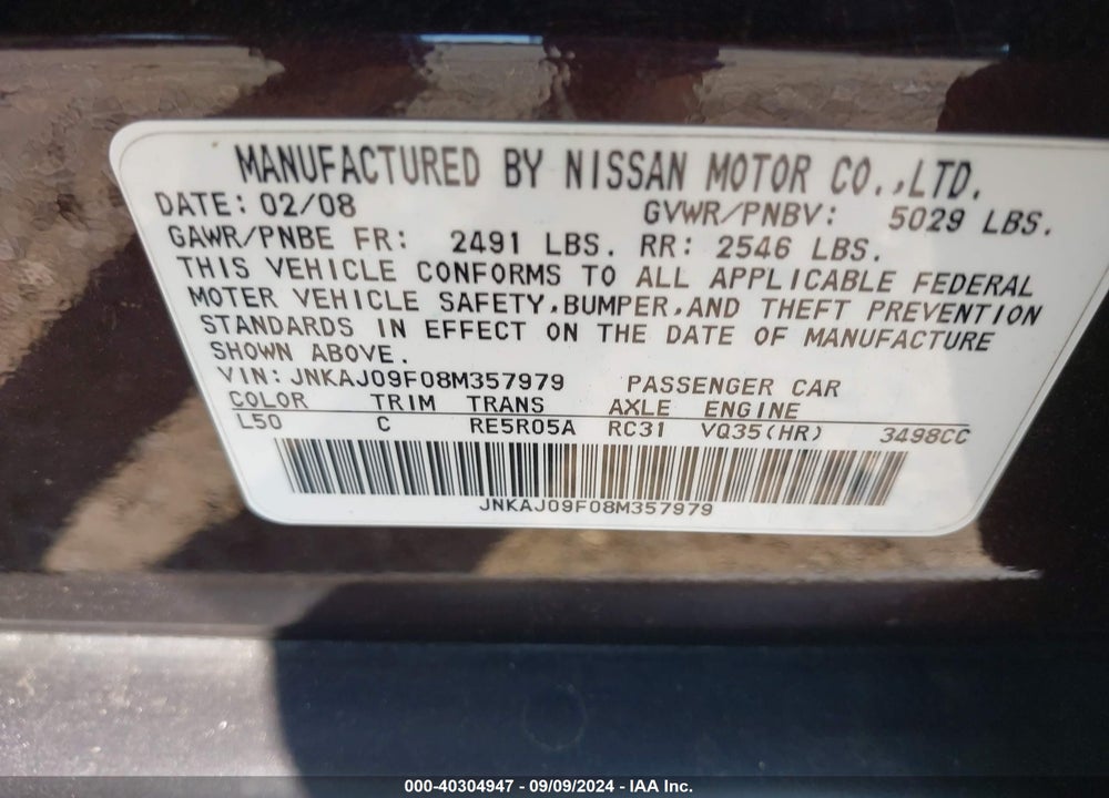 2008 INFINITI EX35 JOURNEY VIN: JNKAJ09F08M357979