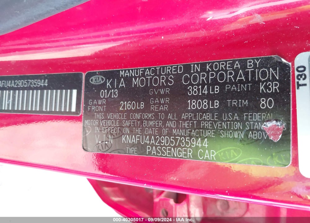 2013 KIA FORTE EX VIN: KNAFU4A29D5735944