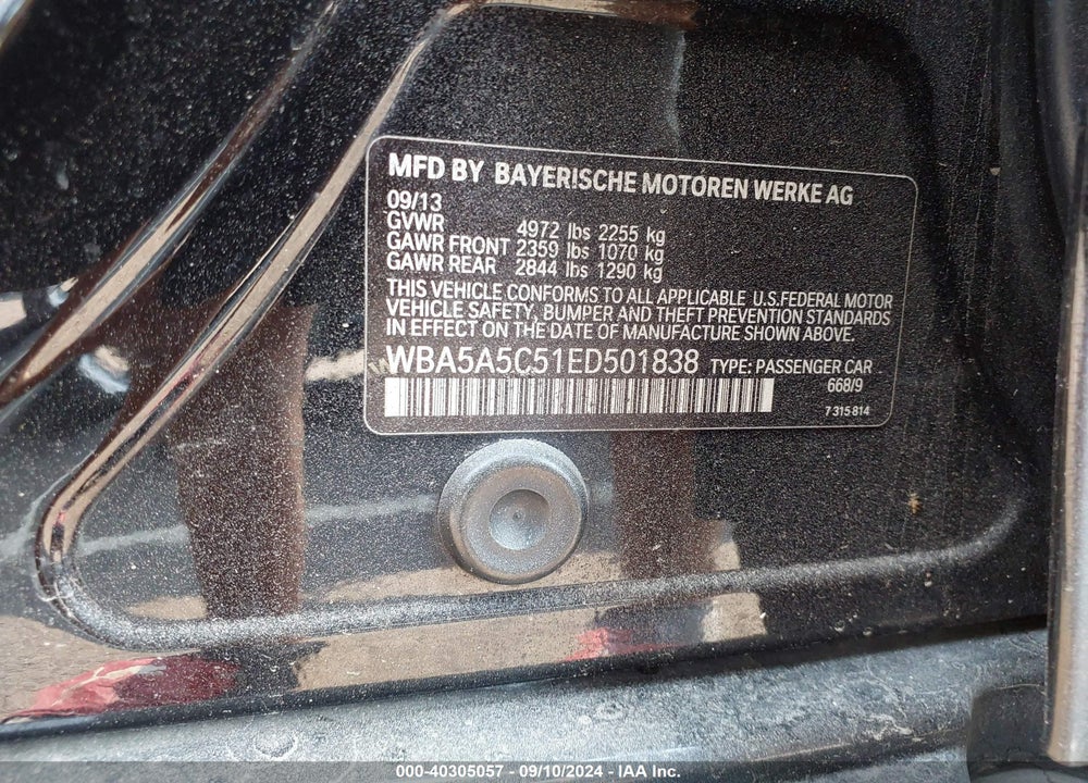2014 BMW 528I VIN: WBA5A5C51ED501838
