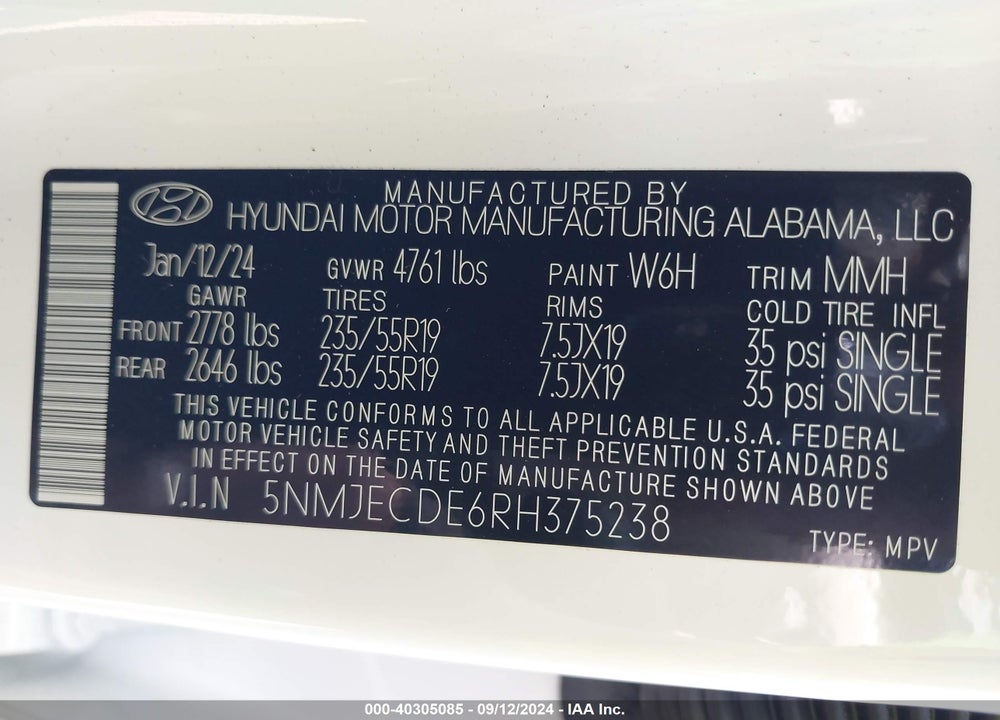 2024 HYUNDAI TUCSON LIMITED VIN: 5NMJECDE6RH375238