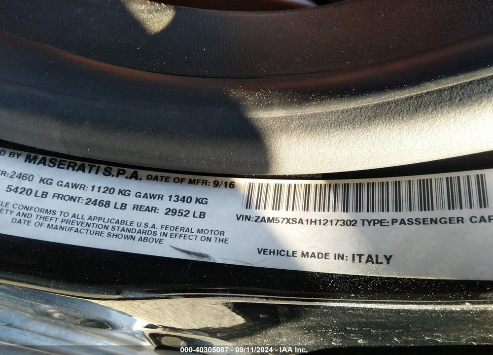 2017 MASERATI GHIBLI VIN: ZAM57XSA1H1217302