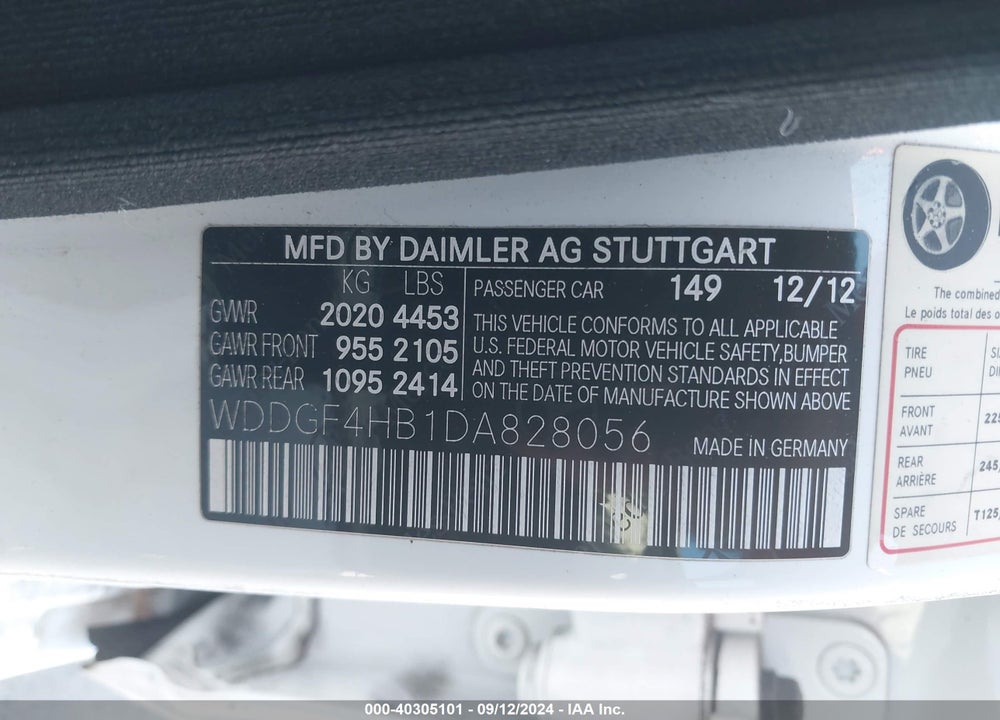 2013 MERCEDES-BENZ C 250 LUXURY/SPORT VIN: WDDGF4HB1DA828056