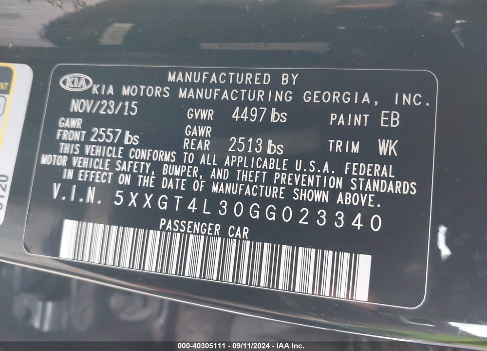 2016 KIA OPTIMA LX VIN: 5XXGT4L30GG023340