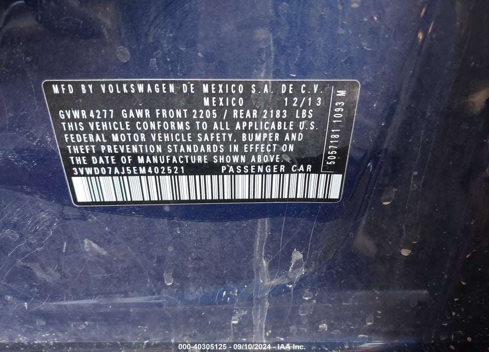 2014 VOLKSWAGEN JETTA 1.8T SE VIN: 3VWD07AJ5EM402521