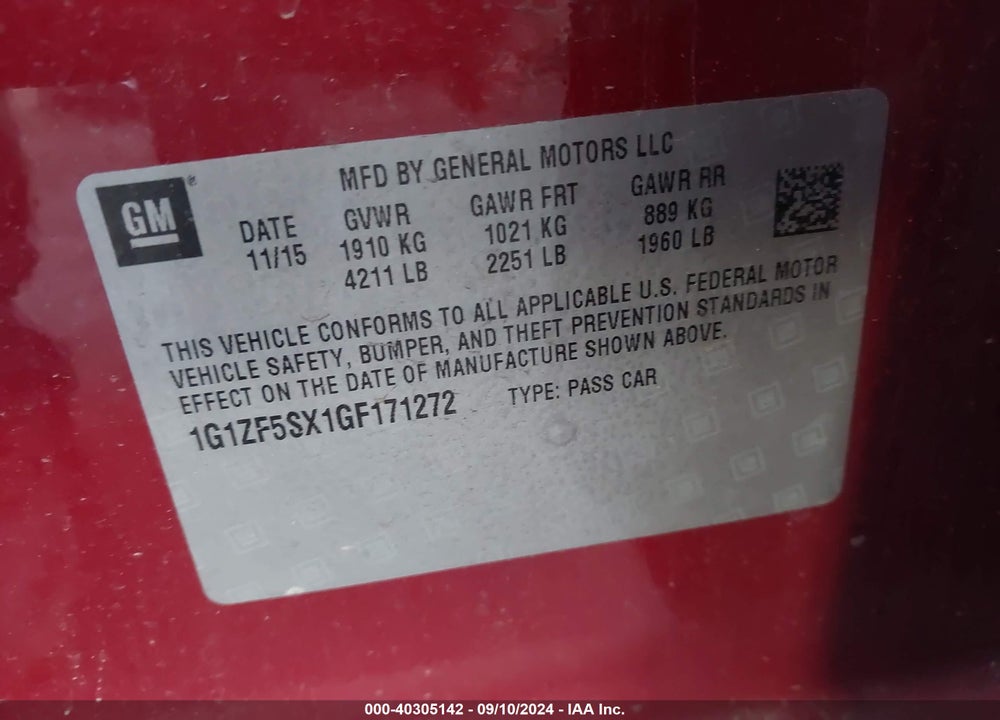 2016 CHEVROLET MALIBU 2LT VIN: 1G1ZF5SX1GF171272