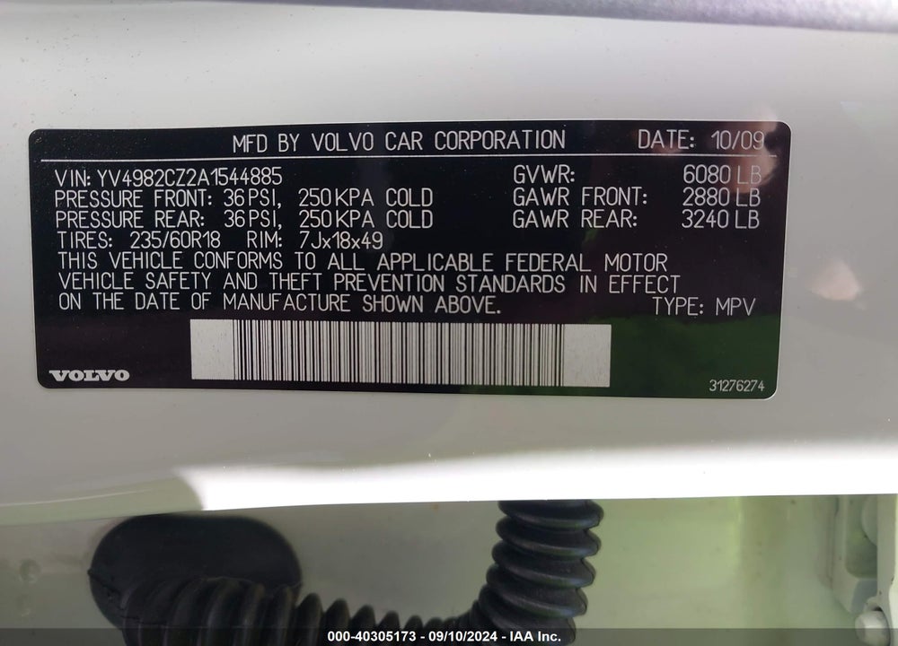 2010 VOLVO XC90 3.2 VIN: YV4982CZ2A1544885