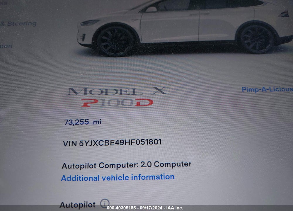 2017 TESLA MODEL X P100D VIN: 5YJXCBE49HF051801