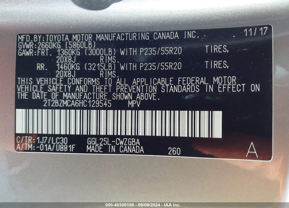 2017 LEXUS RX 350 F-SPORT VIN: 2T2BZMCA6HC129545