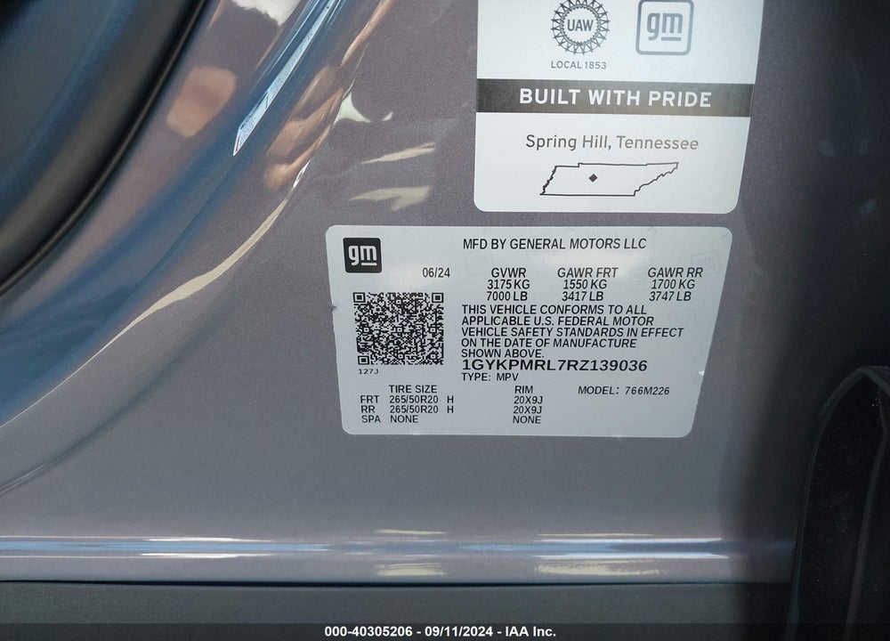 2024 CADILLAC LYRIQ TECH W/1SA VIN: 1GYKPMRL7RZ139036