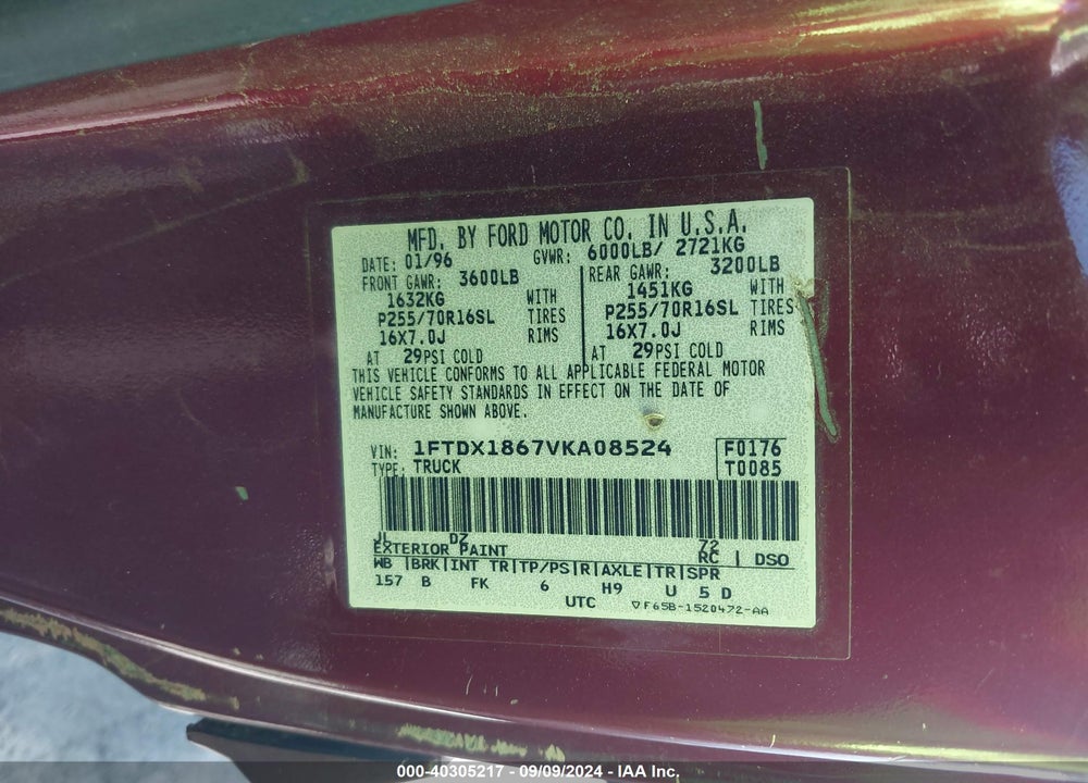 1997 FORD F-150 LARIAT/XL/XLT VIN: 1FTDX1867VKA08524