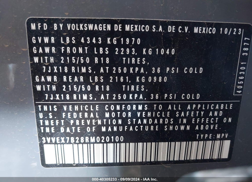 2024 VOLKSWAGEN TAOS 1.5T SE VIN: 3VVEX7B28RM020100