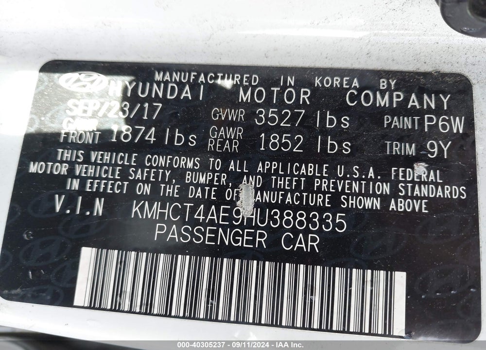 2017 HYUNDAI ACCENT SE VIN: KMHCT4AE9HU388335