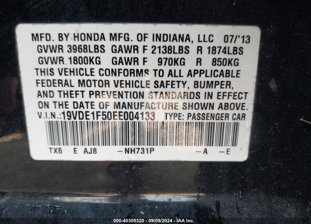 2014 ACURA ILX 2.0L VIN: 19VDE1F50EE004133