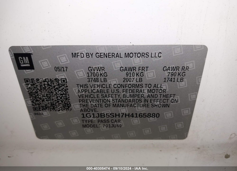 2017 CHEVROLET SONIC LS AUTO VIN: 1G1JB5SH7H4165880